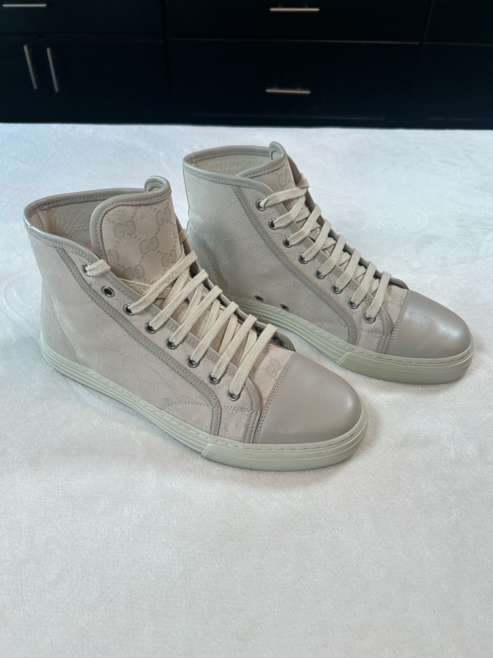 Gucci Men’s GG Canvas Leather High-Top Sneakers Embossed Sole Sz US 7.5 UK 7 - Picture 3 of 14